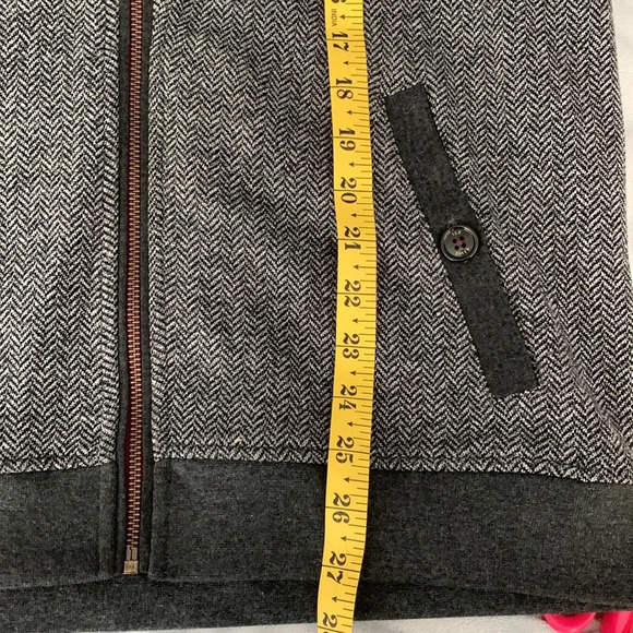 TED BAKER size 3 gray charcoal mens full zip herringbone cardigan mock neck - Picture 7 of 9